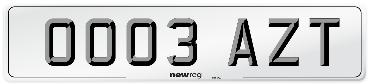 OO03 AZT Number Plate from New Reg